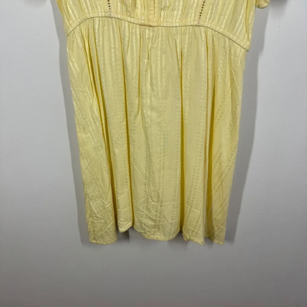 ICHI Yellow Textured Midi Dress Size 36 Button Front Short Sleeve Summer - Picture 4 of 13